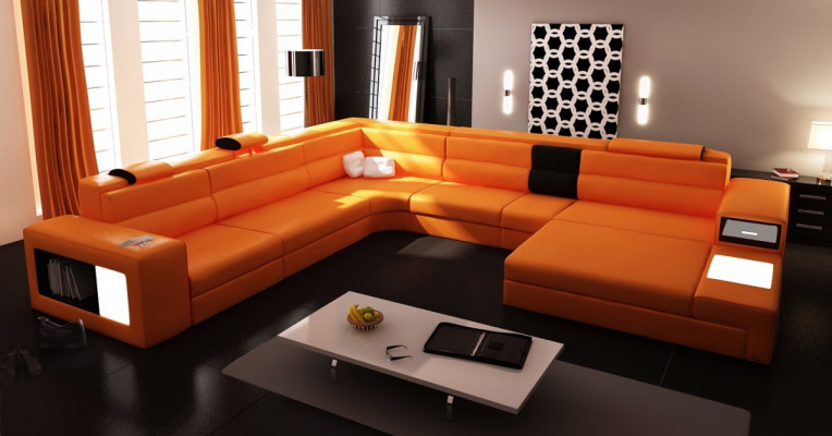 Narożnik Skóra Modern XXL Couch Żywy krajobraz Skórzana Sofa Sofa Kształt U B2006
