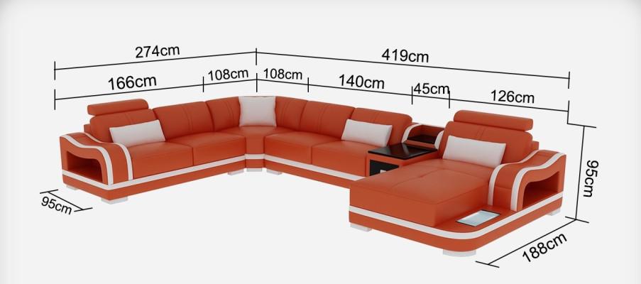 Sofa skórzana + kanapa USB Żywy krajobraz Narożnikowa kanapa Ustawić Design Modern Sofa Couches
