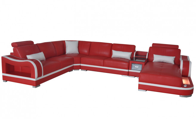 Skórzana sofa z USB Couch Żywy krajobraz Ustawić Design Nowoczesna sofa Narożnik w kształcie litery U