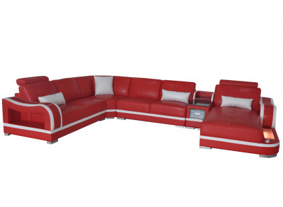 Skórzana sofa z USB Couch Żywy krajobraz Ustawić Design Nowoczesna sofa Narożnik w kształcie litery U