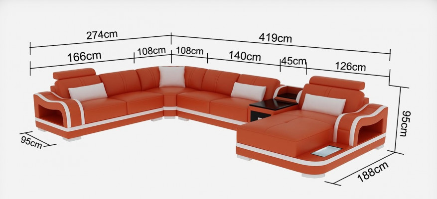 Skórzana sofa z USB Couch Żywy krajobraz Ustawić Design Nowoczesna sofa Narożnik w kształcie litery U