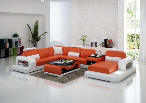 Skórzana sofa kanapa Żywy krajobraz Narożnik kanapa Narożnik Ustaw Design Nowoczesna Sofa z USB