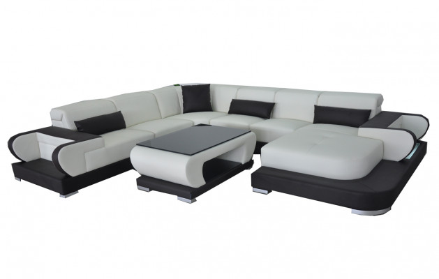 Kanapa Narożnikowa kanapa z USB Skóra Żywy krajobraz Ustawić Design Nowoczesna Sofa +Tabela