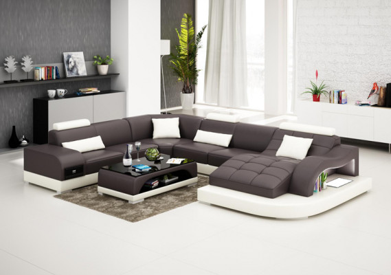 Skóra Sofa Nowoczesna Siedziba Couch Podkładka Design Narożnik Żywy krajobraz + Tabela Couches