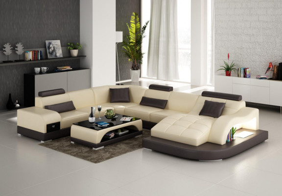 Skóra Sofa Nowoczesna Siedziba Couch Podkładka Design Narożnik Żywy krajobraz + Tabela Couches