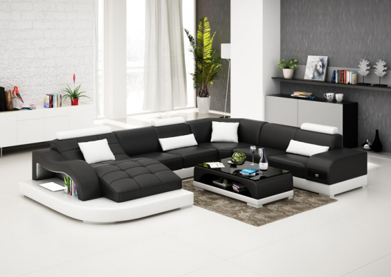 Skóra Sofa Nowoczesna Siedziba Couch Podkładka Design Narożnik Żywy krajobraz + Tabela Couches
