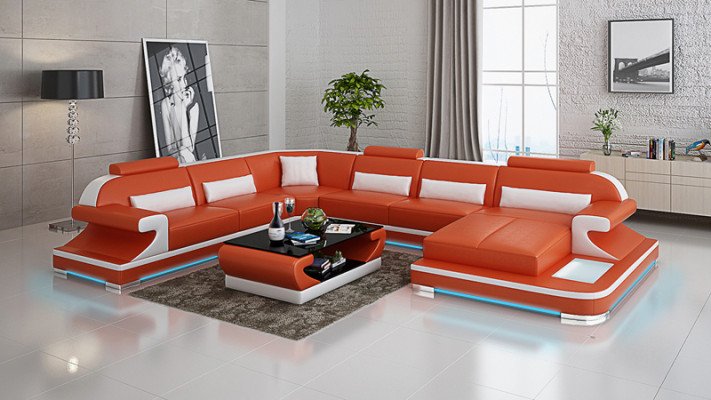 Skórzana sofa kanapa Żywy krajobraz Narożnik kanapa Narożnik Ustawić Design Nowoczesna Sofa G8021