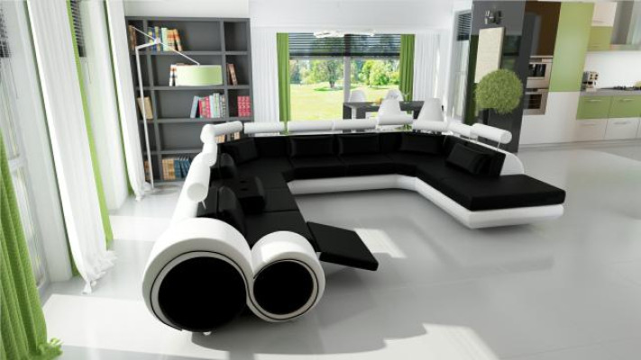 Skórzana sofa sofa z USB Couch Narożnik Siedziba Podkładka Ustawić Żywy krajobraz U kształt XXL