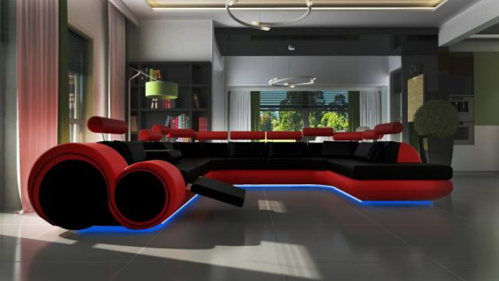 Skórzana sofa sofa z USB Couch Narożnik Siedziba Podkładka Ustawić Żywy krajobraz U kształt XXL