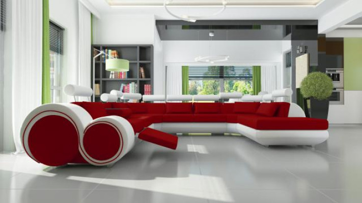 Skórzana sofa sofa z USB Couch Narożnik Siedziba Podkładka Ustawić Żywy krajobraz U kształt XXL