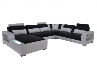 Skóra Sofa + Kanapa USB Żywy krajobraz Narożnik Ustawić Design Nowoczesna Podkładka U Shape