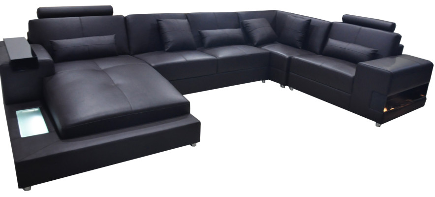 Skórzana Sofa Kanapa Żywy krajobraz Narożnik Ustawić Design Nowoczesna Sofa Kształt U z USB