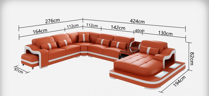 Skórzana sofa z USB Couch Żywy krajobraz Narożnikowa kanapa Narożnik Ustawić Design Modern Sofa