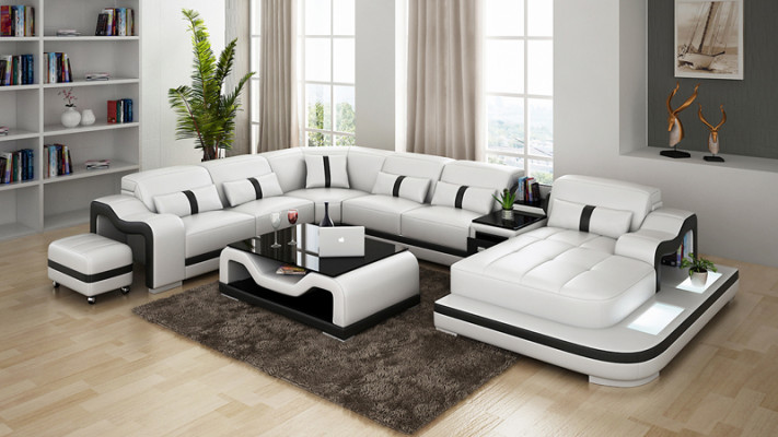 Skórzana sofa z USB Couch Żywy krajobraz Narożnikowa kanapa Narożnik Ustawić Design Modern Sofa