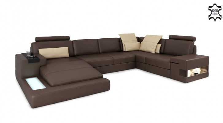 Skórzana sofa LED + USB Narożnikowa kanapa Sofa Couch Podkładka Bellini Big Żywy krajobraz Sofas
