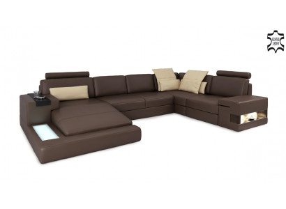 Skórzana sofa LED + USB Narożnikowa kanapa Sofa Couch Podkładka Bellini Big Żywy krajobraz Sofas