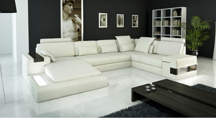 Skórzana sofa LED + USB Narożnikowa kanapa Sofa Couch Podkładka Bellini Big Żywy krajobraz Sofas