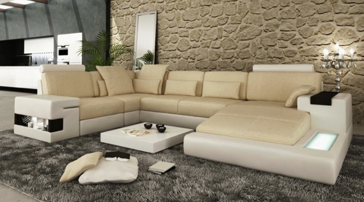Narożnikowa kanapa z USB Sofa Couch Podkładka U Formularz Żywy krajobraz Skórzana sofa projektanta Narożnika