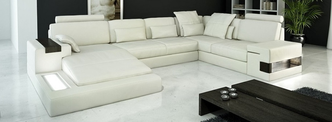 Design skórzana sofa sofa kanapa Podkładka Żywy krajobraz XXL Big Narożnikowa kanapa Narożnik z USB