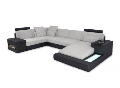 XXL Narożnikowa kanapa Żywy krajobraz U kształt skórzana sofa Sofa Podkładka Kanapa Włókienniczy Skóra USB