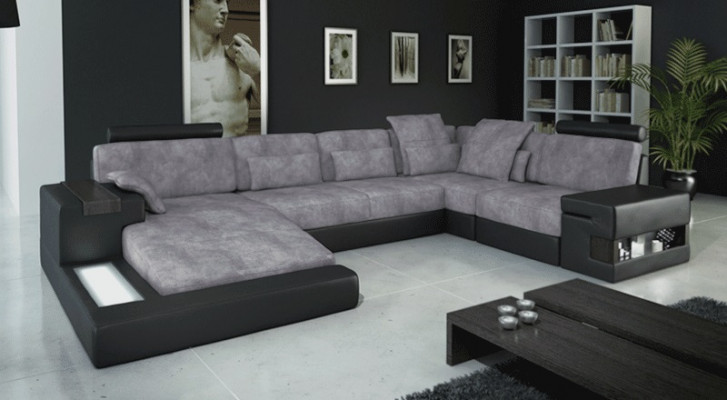 Designerskafa Wohnlanschaft Narożnikowa kanapa Sofa Kanapa U Kształt Skóra Włókienniczy Nowość Bellini Szara