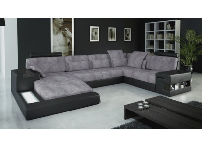 Designerskafa Wohnlanschaft Narożnikowa kanapa Sofa Kanapa U Kształt Skóra Włókienniczy Nowość Bellini Szara
