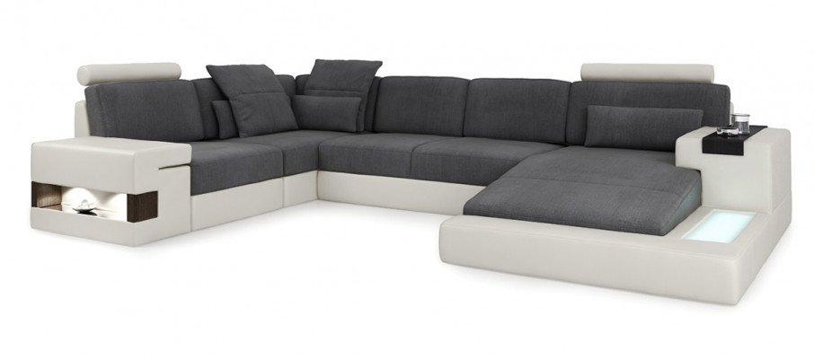 Designerskafa Wohnlanschaft Narożnikowa kanapa Sofa Kanapa U Kształt Skóra Włókienniczy Nowość Bellini Szara