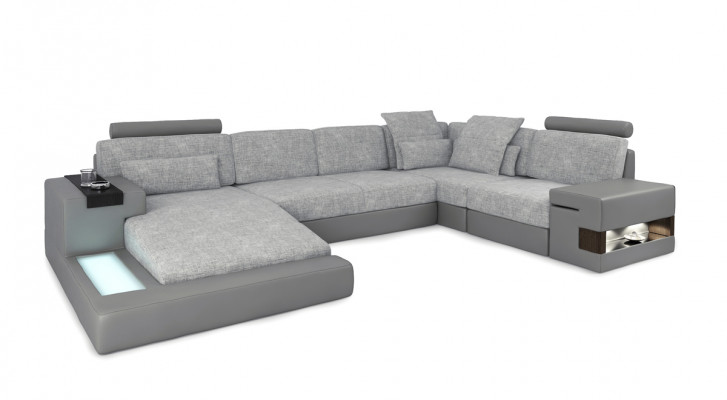 Designerskafa Wohnlanschaft Narożnikowa kanapa Sofa Kanapa U Kształt Skóra Włókienniczy Nowość Bellini Szara