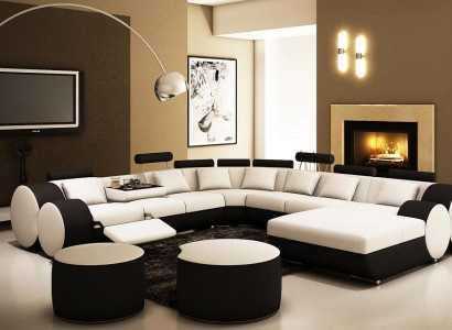 Designerska skórzana sofa z USB XXL Żywy krajobraz Big Sofa narożnik tapicerowany Narożnikowa kanapa Relaks