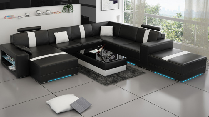 Skórzana sofa Kształt U Couch Żywy krajobraz Narożnikowa kanapa Ustawić Design Modern Sofa K5010