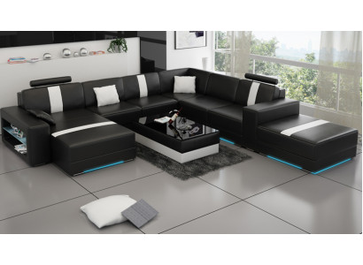 Skórzana sofa Kształt U Couch Żywy krajobraz Narożnikowa kanapa Ustawić Design Modern Sofa K5010