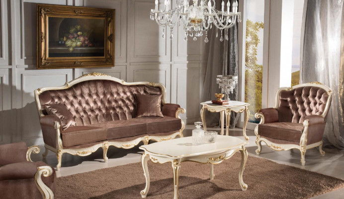 Klasyczny salon Meble Kanapa Sofa Fotel stolik kawowy Stolik 4szt