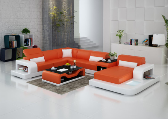 Narożnikowa kanapa Sofa + Podkładka USB Żywy krajobraz Narożnik tapicerowany Designerska sofa Sofa skórzana Nowość