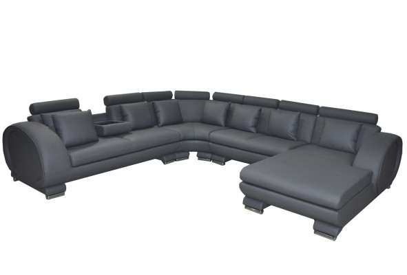Narożnik Skóra Sofa + Kanapa USB Podkładka Siedziba Żywy krajobraz Design XXL U Shape Ustawić