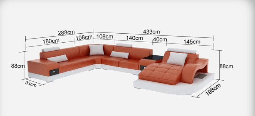 Skóra Narożnik Sofa Narożnik Żywy krajobraz Ustaw Design Nowoczesne kanapy Sofy UForm +USB