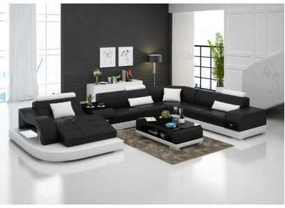 Skórzana sofa kanapa Żywy krajobraz Narożnik kanapa Narożnik Ustaw Design Nowoczesna Sofa +USB Czerwony