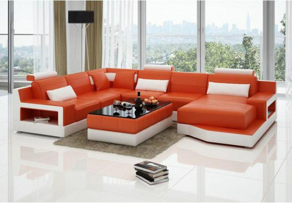 Skórzana sofa Narożnikowa kanapa Design Couch Ustawić Żywy krajobraz Narożnik Siedziba Podkładka Ulm Nowość