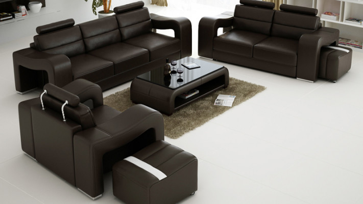 3+2+1 Ustawić Skóra Sofa Kanapa Podkładka Kanapy Sofy Luksus Nowy Żywy krajobraz