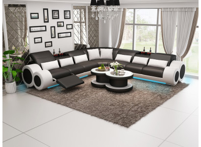 Żywy krajobraz Designer Sofa z USB Big Podkładka Skóra Sofy Narożnik Narożnik Siedziba Black