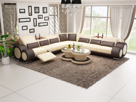 Żywy krajobraz Designer Sofa z USB Big Podkładka Skóra Sofy Narożnik Narożnik Siedziba Black