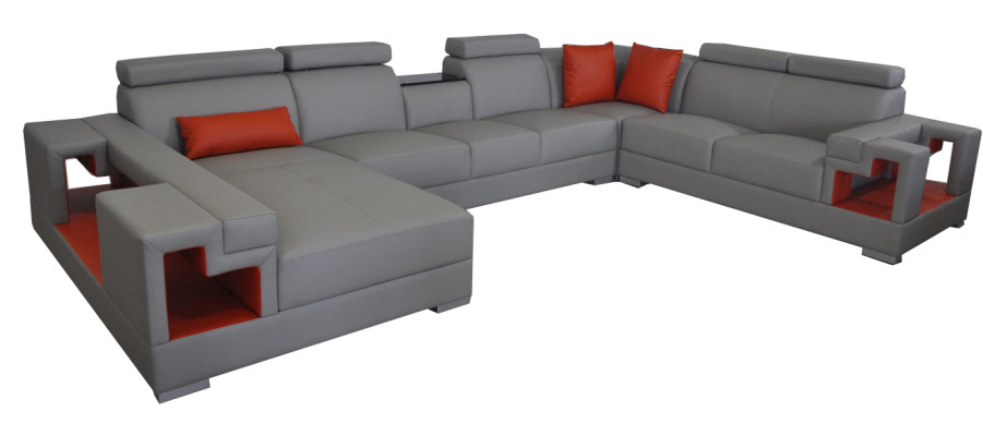 Skórzana sofa z USB Narożnik Sofa Żywy krajobraz Sofy Kanapy Ustawić Design Modern