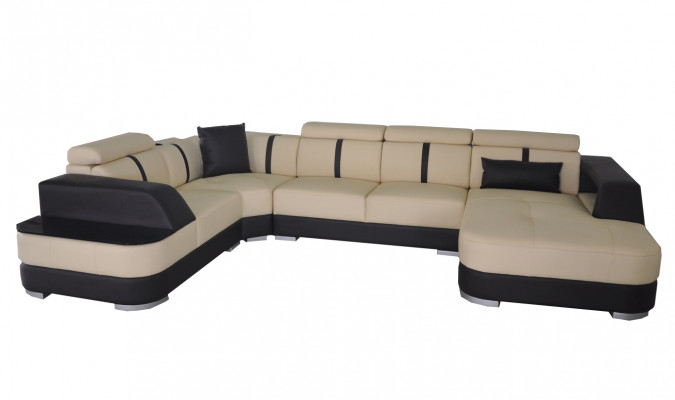 Żywy krajobraz Designer Sofa z USB Big Podkładka Skóra Sofy Narożnik Siedziba Black