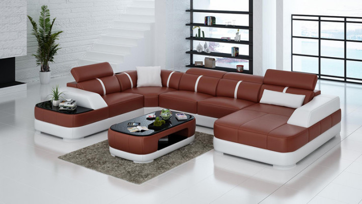 Żywy krajobraz Designer Sofa z USB Big Podkładka Skóra Sofy Narożnik Siedziba Black