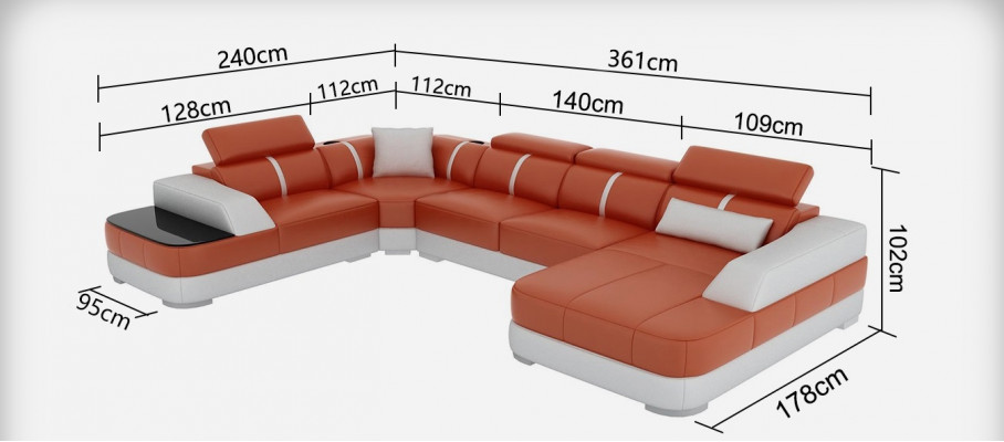 Żywy krajobraz Designer Sofa z USB Big Podkładka Skóra Sofy Narożnik Siedziba Black