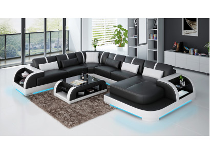 Nowoczesna skórzana sofa kanapa Żywy krajobraz design Narożnikowa kanapa Narożnik Ustawić sofę oświetloną USB