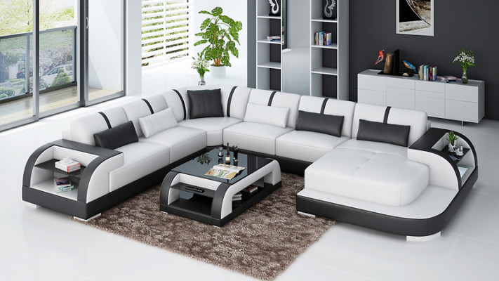 Nowoczesna skórzana sofa kanapa Żywy krajobraz design Narożnikowa kanapa Narożnik Ustawić sofę oświetloną USB