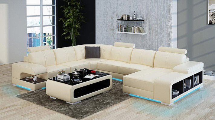 Pokój dzienny Sofa Kanapa Skóra Podkładka Narożnik Siedziba Ustawić U Shape Żywy krajobraz +USB
