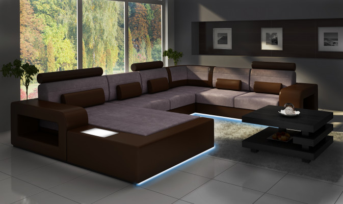 Żywy krajobraz Sofa z USB,Zestaw sofowy Material Włókienniczy Skóra Sofa z Oświetleniem