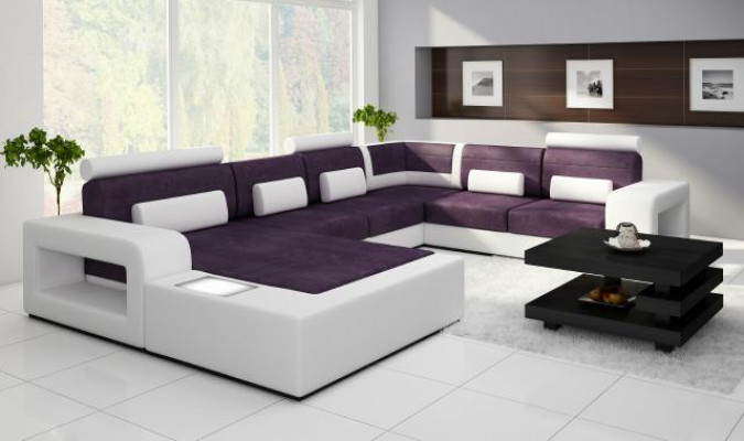 Żywy krajobraz Sofa z USB,Zestaw sofowy Material Włókienniczy Skóra Sofa z Oświetleniem