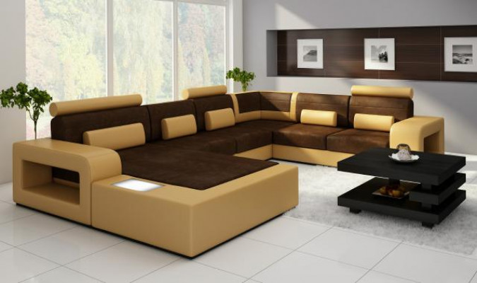 Żywy krajobraz Sofa z USB Zestaw sofowy Material Włókienniczy Skóra Sofa z Oświetleniem